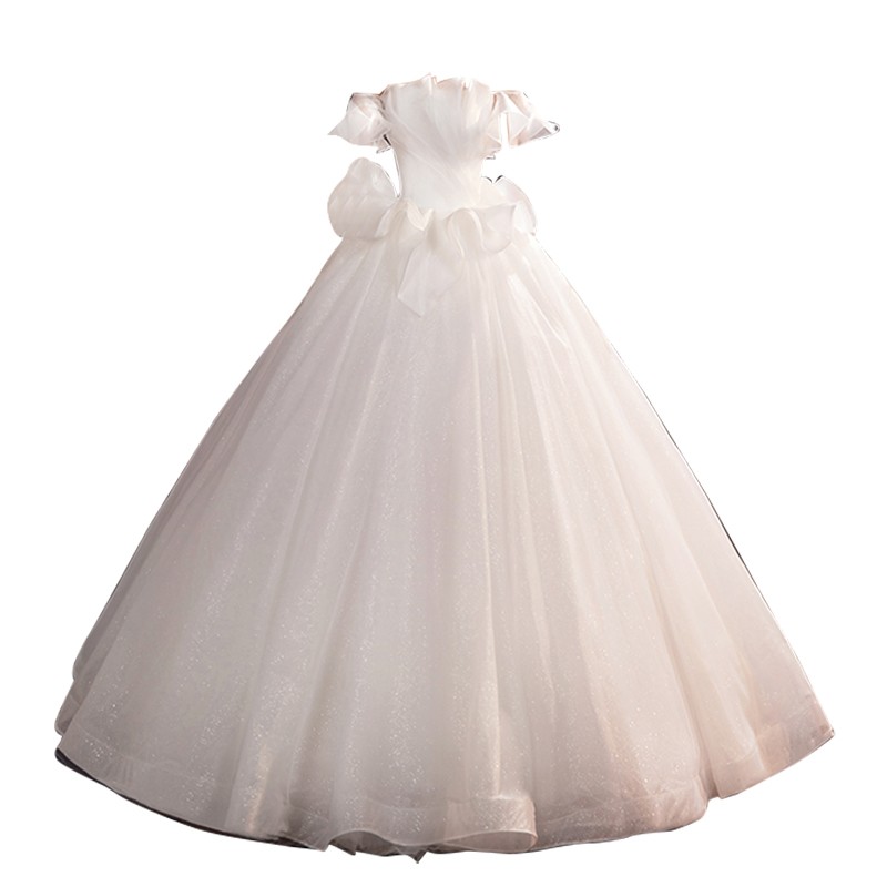 ウェディングドレス 袖あり ロングドレス 白 プリンセスラインドレス きれいめ パーティードレス 無地 ワンピース 二次会 前撮りドレス 結婚式 お嫁さん フォーマルドレス 披露宴 撮影 ハネムーンフ