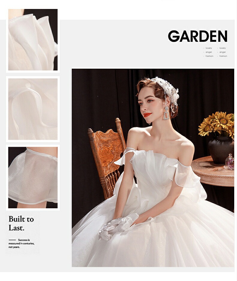 ウェディングドレス 袖あり ロングドレス 白 プリンセスラインドレス きれいめ パーティードレス 無地 ワンピース 二次会 前撮りドレス 結婚式 お嫁さん フォーマルドレス 披露宴 撮影 ハネムーンフ