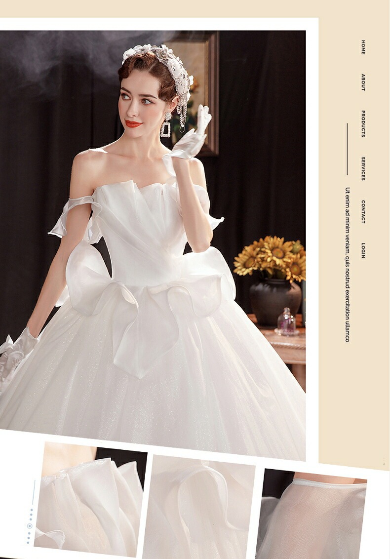 ウェディングドレス 袖あり ロングドレス 白 プリンセスラインドレス きれいめ パーティードレス 無地 ワンピース 二次会 前撮りドレス 結婚式 お嫁さん フォーマルドレス 披露宴 撮影 ハネムーンフ