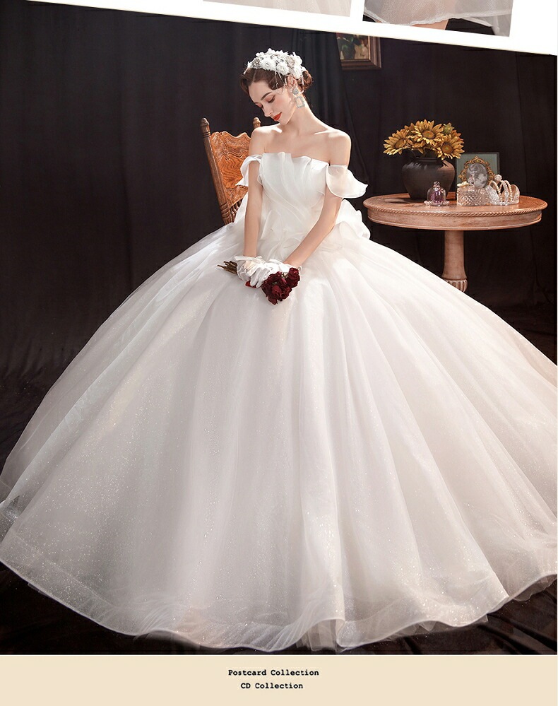 ウェディングドレス 袖あり ロングドレス 白 プリンセスラインドレス きれいめ パーティードレス 無地 ワンピース 二次会 前撮りドレス 結婚式 お嫁さん フォーマルドレス 披露宴 撮影 ハネムーンフ