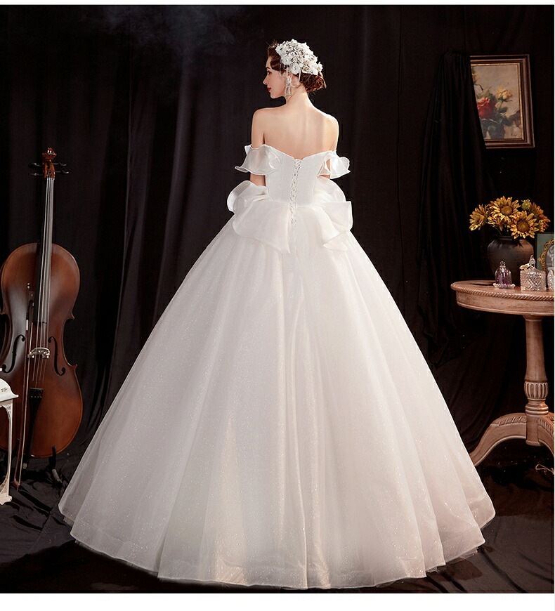 ウェディングドレス 袖あり ロングドレス 白 プリンセスラインドレス きれいめ パーティードレス 無地 ワンピース 二次会 前撮りドレス 結婚式 お嫁さん フォーマルドレス 披露宴 撮影 ハネムーンフ