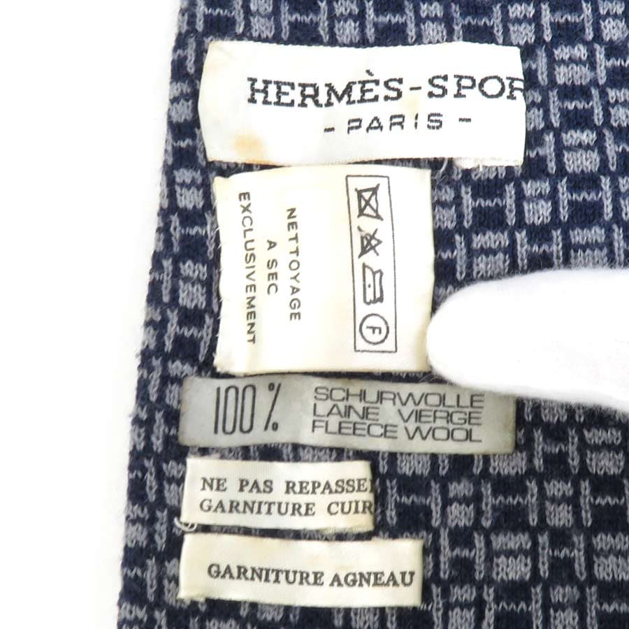 エルメス HERMES ストール スカーフ SPORT ウール/レザー ネイビー/ライトグレー ユニセックス e57895a