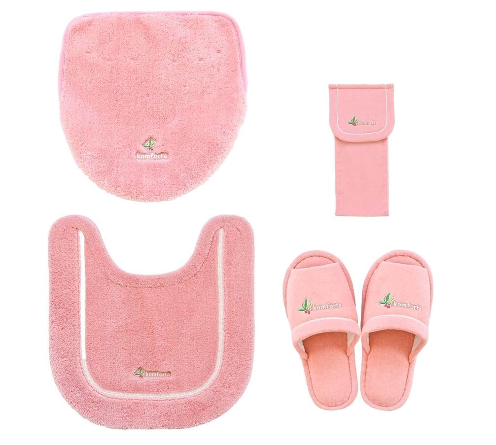 トイレマット セット 4点 北欧 かわいい おしゃれ 人気 吸着タイプ ピンク ドレニモ 洗浄普通 兼用 洗える スリッパ ペーパーカバー レギュラーサイズ マット フタカバー オカ コムフォルタ 6