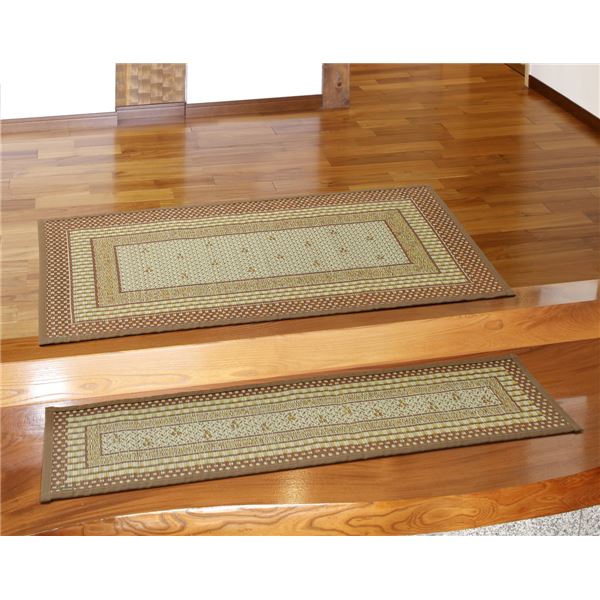 国産 い草 玄関マット 約70×120cm ブラウン 日本製 縁：綿100％ 滑りにくい加工 裏貼り エルモード リビング 廊下
