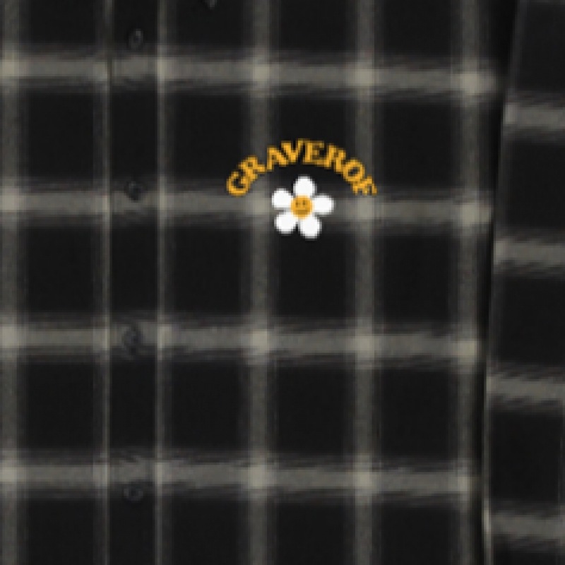 GRAVER [ユニセックス] フラワーグラバーオブアーチロゴチェックシャツ_ブラック