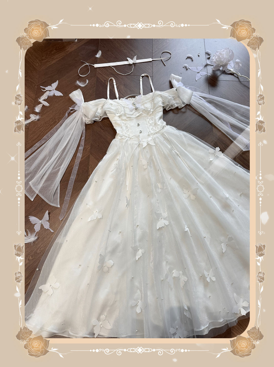 白い夏の風のベルスプリングと夏の白い月明かりの階段蝶のテーマゴッドセンシングスカート