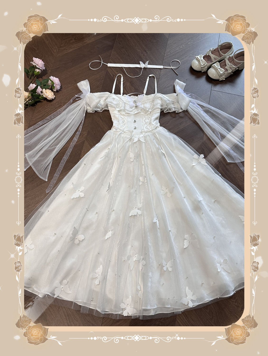 白い夏の風のベルスプリングと夏の白い月明かりの階段蝶のテーマゴッドセンシングスカート