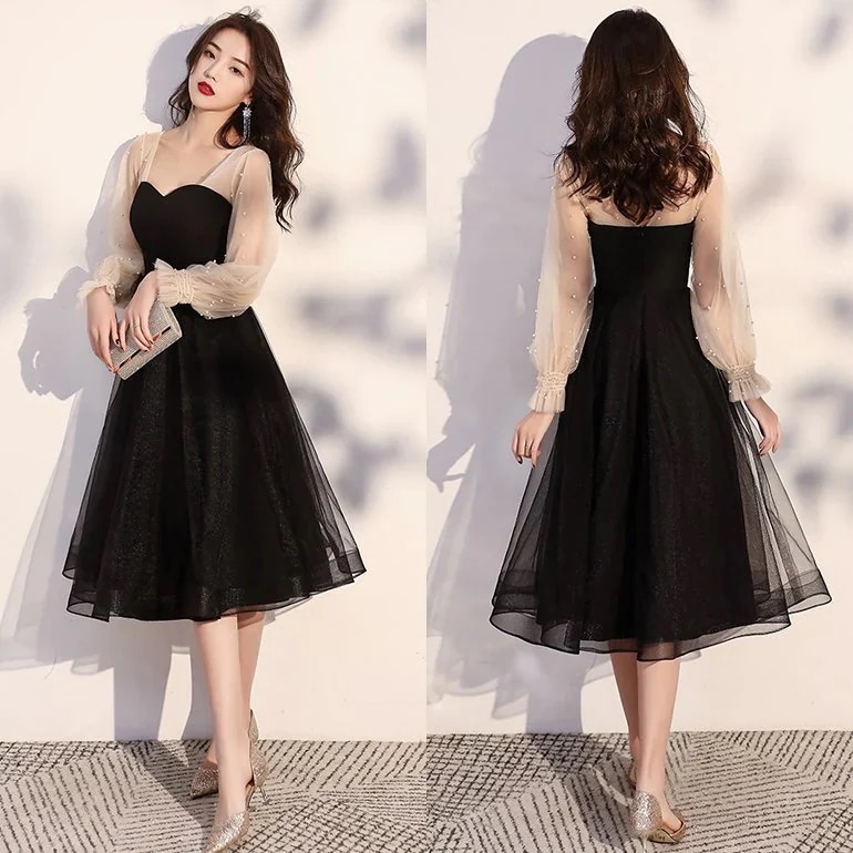 2024新品発売袖あり お呼ばれ 結婚式 パーティードレス フォーマル ミドル丈 忘年会 二次会 長袖 ワンピース30パーセント割引