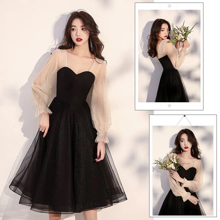 2024新品発売袖あり お呼ばれ 結婚式 パーティードレス フォーマル ミドル丈 忘年会 二次会 長袖 ワンピース30パーセント割引