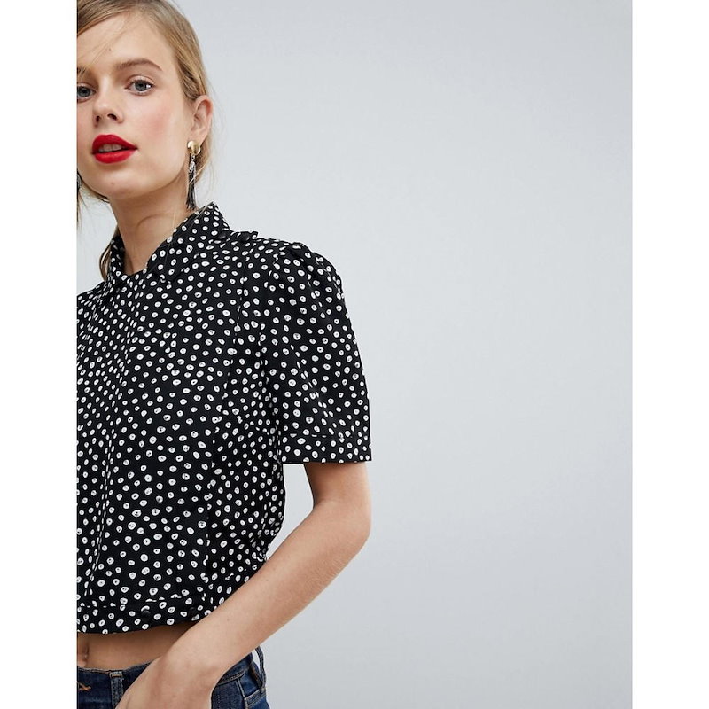 エイソス レディース トップス ブラウス・シャツ【ASOS Cropped Blouse with 40s Detail in Polka Dot】Multi エイソス レディース トップス ブラウス・シャツ【ASOS Cropped Blouse with 40s Detail in Polka Dot】Multi