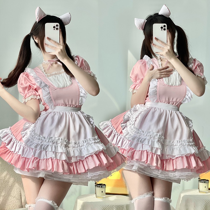 ピンクの猫メイド服ロリータドレスロリメイド制服コスプレアニメロールプレイcos服
