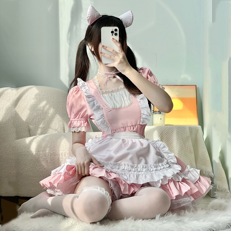 ピンクの猫メイド服ロリータドレスロリメイド制服コスプレアニメロールプレイcos服