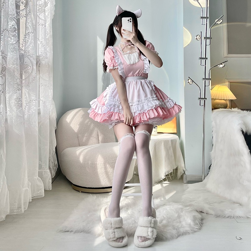 ピンクの猫メイド服ロリータドレスロリメイド制服コスプレアニメロールプレイcos服
