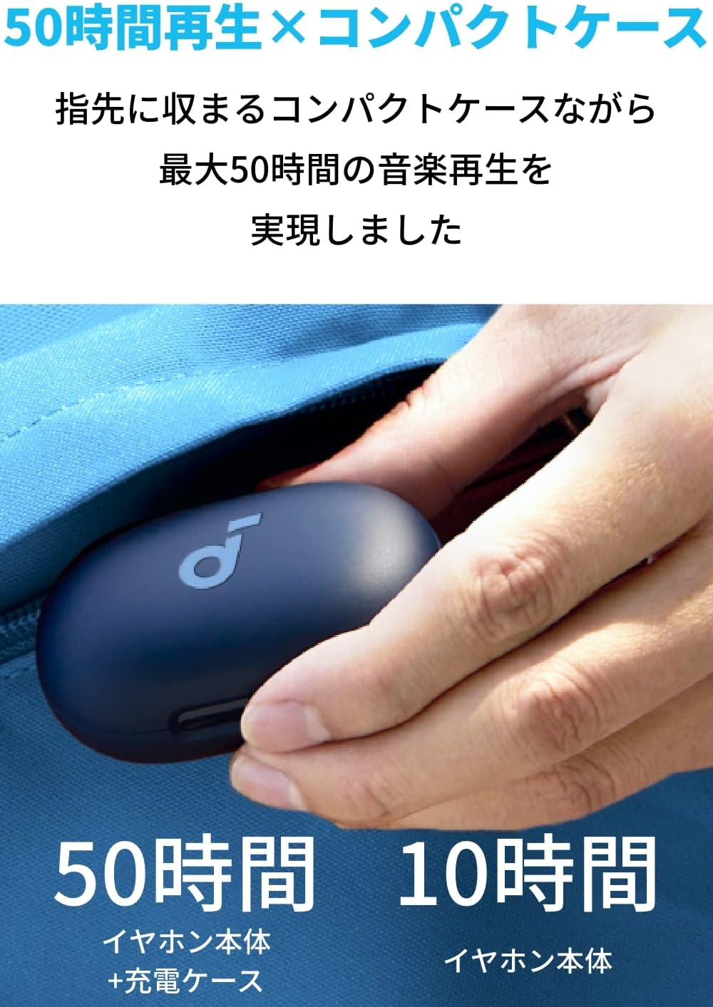 Space A40（完全ワイヤレスイヤホン Bluetooth5.2）【最大50時間再生/ウルトラノイズキャンセリング2.0/ハイレゾ/LDAC/マルチポイント/ワイヤレス充電/外音取り込み】ネイビー