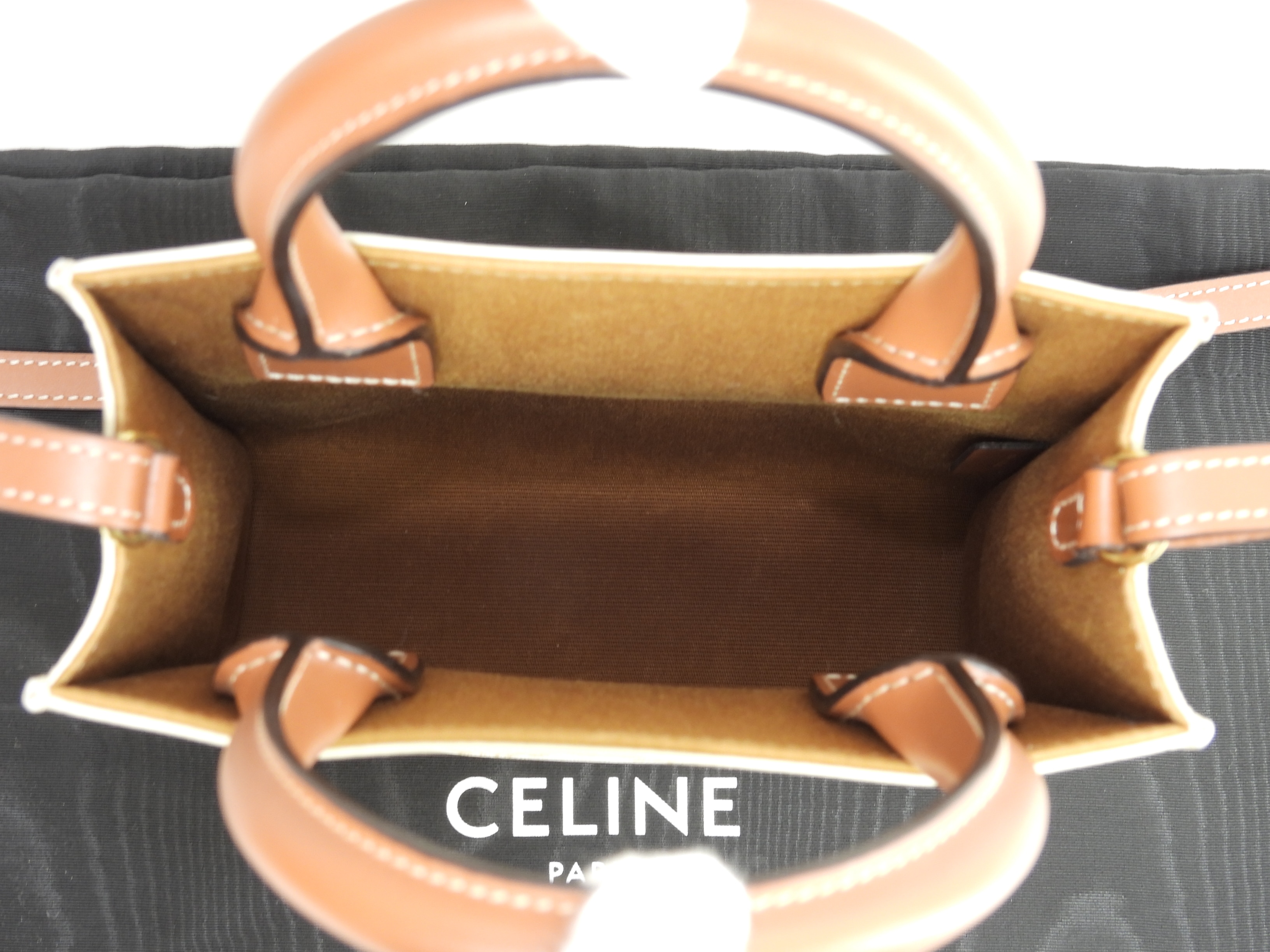 ミニヴァーティカルカバ トリオンフ 白茶 ポシェット ミニトートバッグ 美品@ 10 ミニヴァーティカルカバ トリオンフ 白茶 ポシェット ミニトートバッグ 美品@ 10