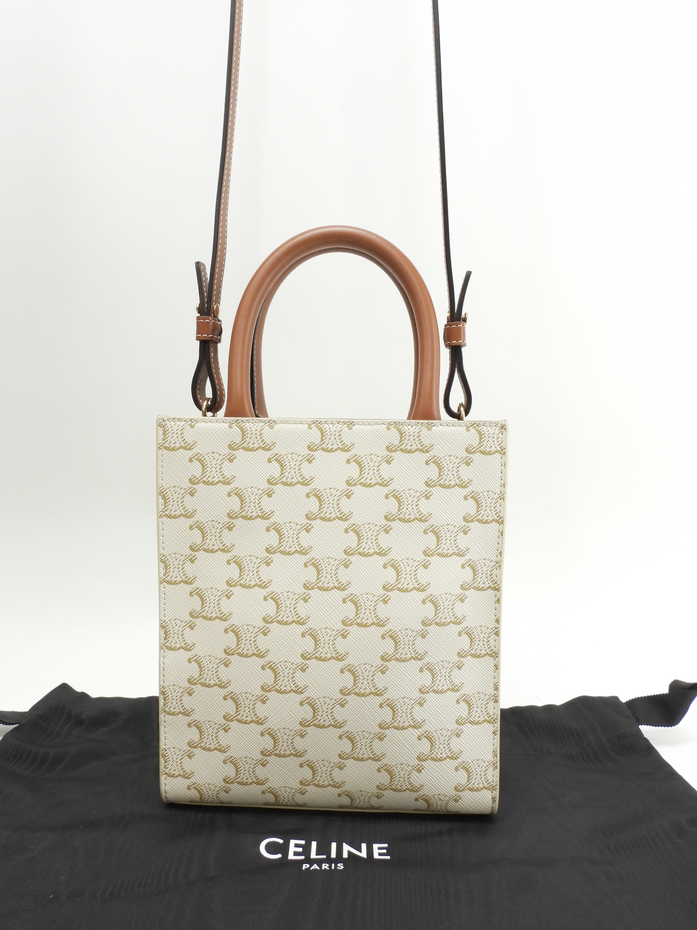 ミニヴァーティカルカバ トリオンフ 白茶 ポシェット ミニトートバッグ 美品@ 10 ミニヴァーティカルカバ トリオンフ 白茶 ポシェット ミニトートバッグ 美品@ 10