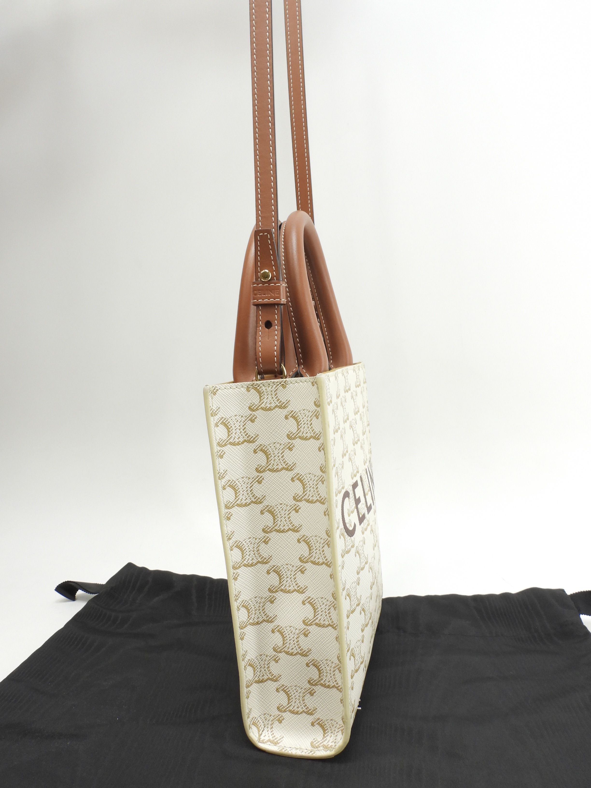 ミニヴァーティカルカバ トリオンフ 白茶 ポシェット ミニトートバッグ 美品@ 10 ミニヴァーティカルカバ トリオンフ 白茶 ポシェット ミニトートバッグ 美品@ 10