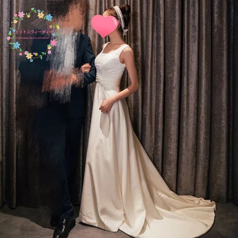 ウェディングドレス ウエディングドレス 結婚式 二次会 花嫁 海外挙式 披露宴 サテン 光沢感 前撮り用 お呼ばれドレス ブライダル ロングドレス シンプル
