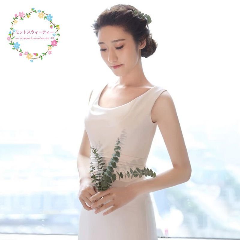 ウェディングドレス ウエディングドレス 結婚式 二次会 花嫁 海外挙式 披露宴 サテン 光沢感 前撮り用 お呼ばれドレス ブライダル ロングドレス シンプル