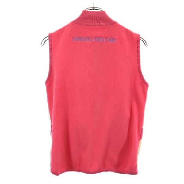 アーガイル ゴルフ ジップアップ ニット ベスト 1 ピンク フリース 切替 ロゴ刺_ レディース