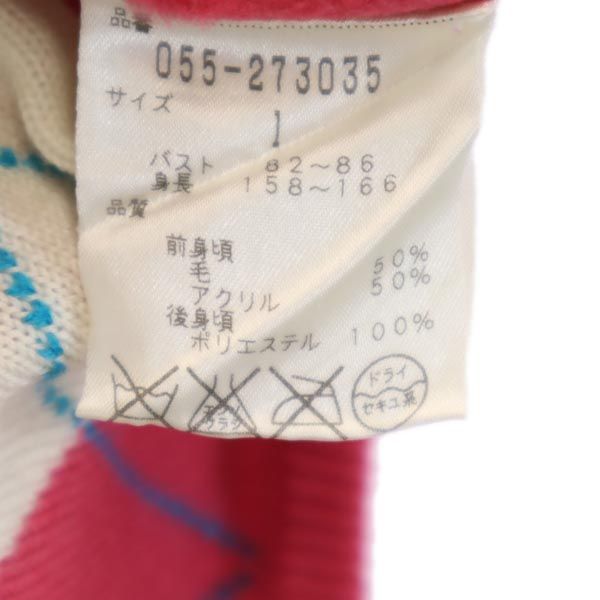 アーガイル ゴルフ ジップアップ ニット ベスト 1 ピンク フリース 切替 ロゴ刺_ レディース