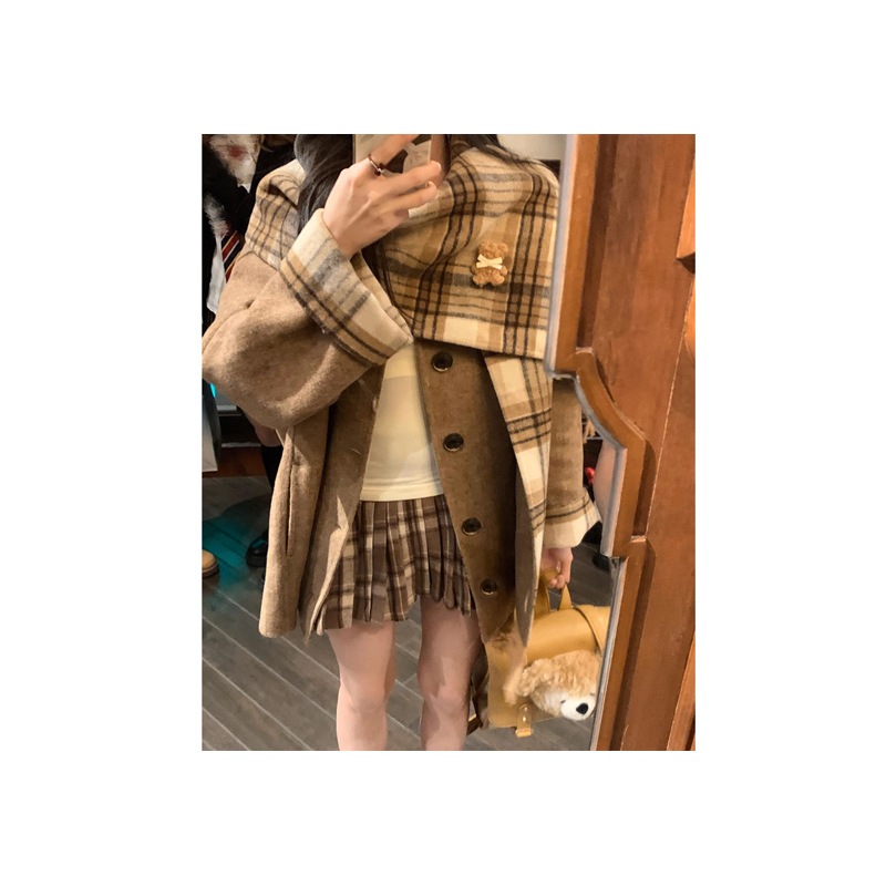 気品シンプル『キャラメルラテリバーシブルウールリバーシブルツイードコート