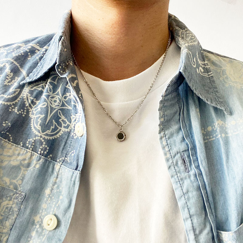 サンド サークル プレート ネックレス ブラック 黒 アズキチェーン ステンレス メンズ ブランド 彼氏 プレゼント