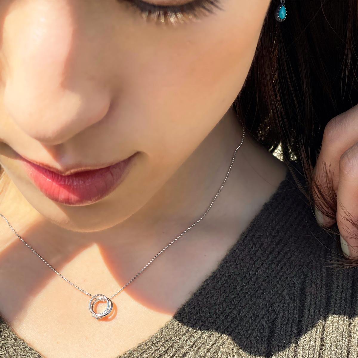 ネックレス レディース シルバー925 11月誕生石 ブルートパーズ ダイヤモンド 2連リングトップ ネックレス レディース シルバー925 11月誕生石 ブルートパーズ ダイヤモンド 2連リングトップ