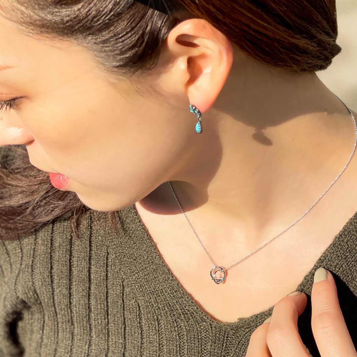 ネックレス レディース シルバー925 11月誕生石 ブルートパーズ ダイヤモンド 2連リングトップ ネックレス レディース シルバー925 11月誕生石 ブルートパーズ ダイヤモンド 2連リングトップ