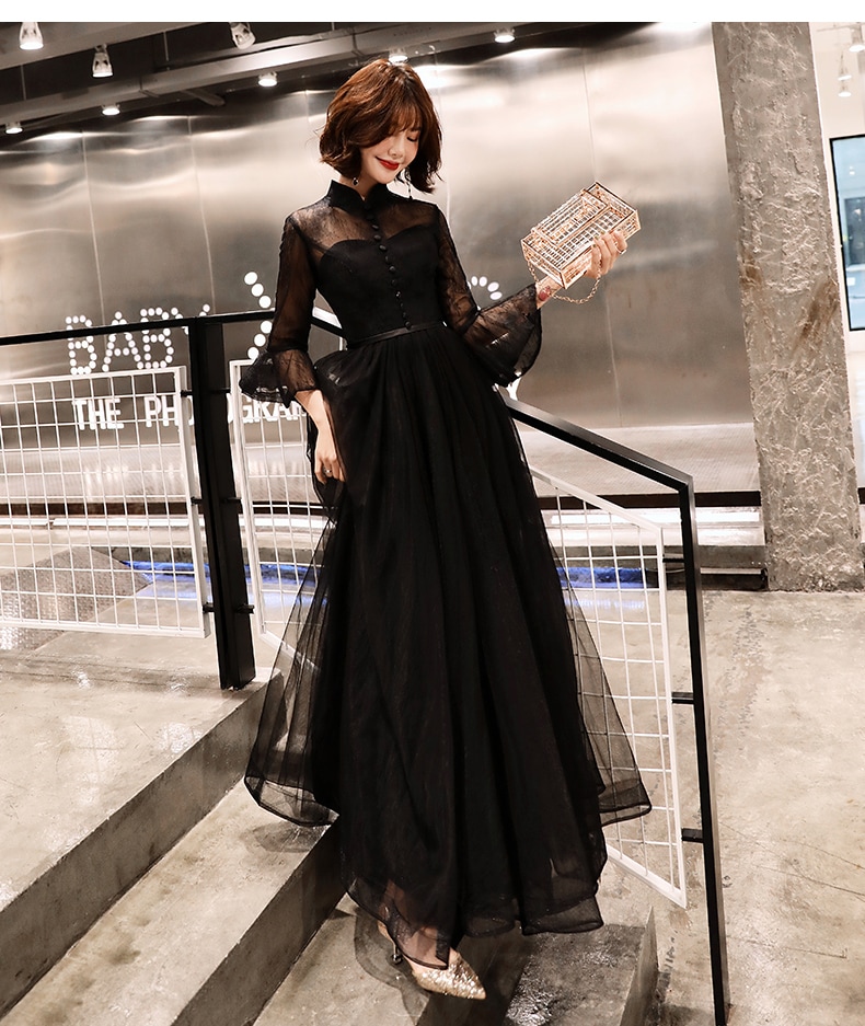 レディース ワンピース ドレス ロング 長袖 フリル袖 襟付き Aライン 背中開き シフォン フリル ウエストマーク 透け感 シースルー かわいい 大人可愛い きれいめ 上品 おしゃれ こなれ感