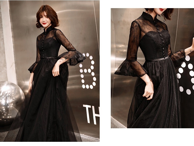 レディース ワンピース ドレス ロング 長袖 フリル袖 襟付き Aライン 背中開き シフォン フリル ウエストマーク 透け感 シースルー かわいい 大人可愛い きれいめ 上品 おしゃれ こなれ感