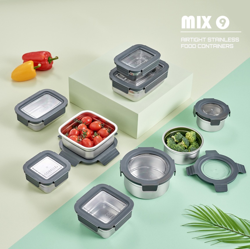 ステンレススチール製密閉食品保存容器 9個入り ステンレススチール製密閉食品保存容器 9個入り