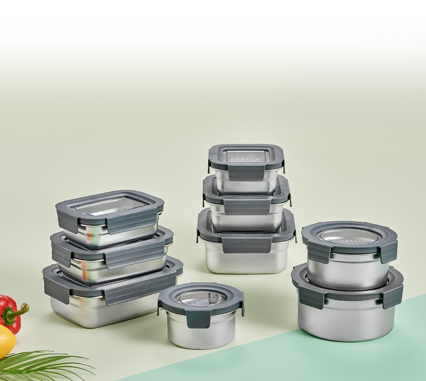 ステンレススチール製密閉食品保存容器 9個入り ステンレススチール製密閉食品保存容器 9個入り