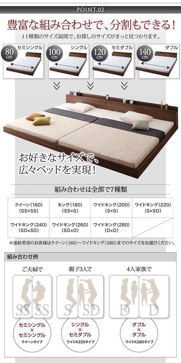 [組立設置付]大型 フロアベッド [ラトゥース] スタンダードポケットコイルマットレス付 ダブル ブラック [マットレス]白