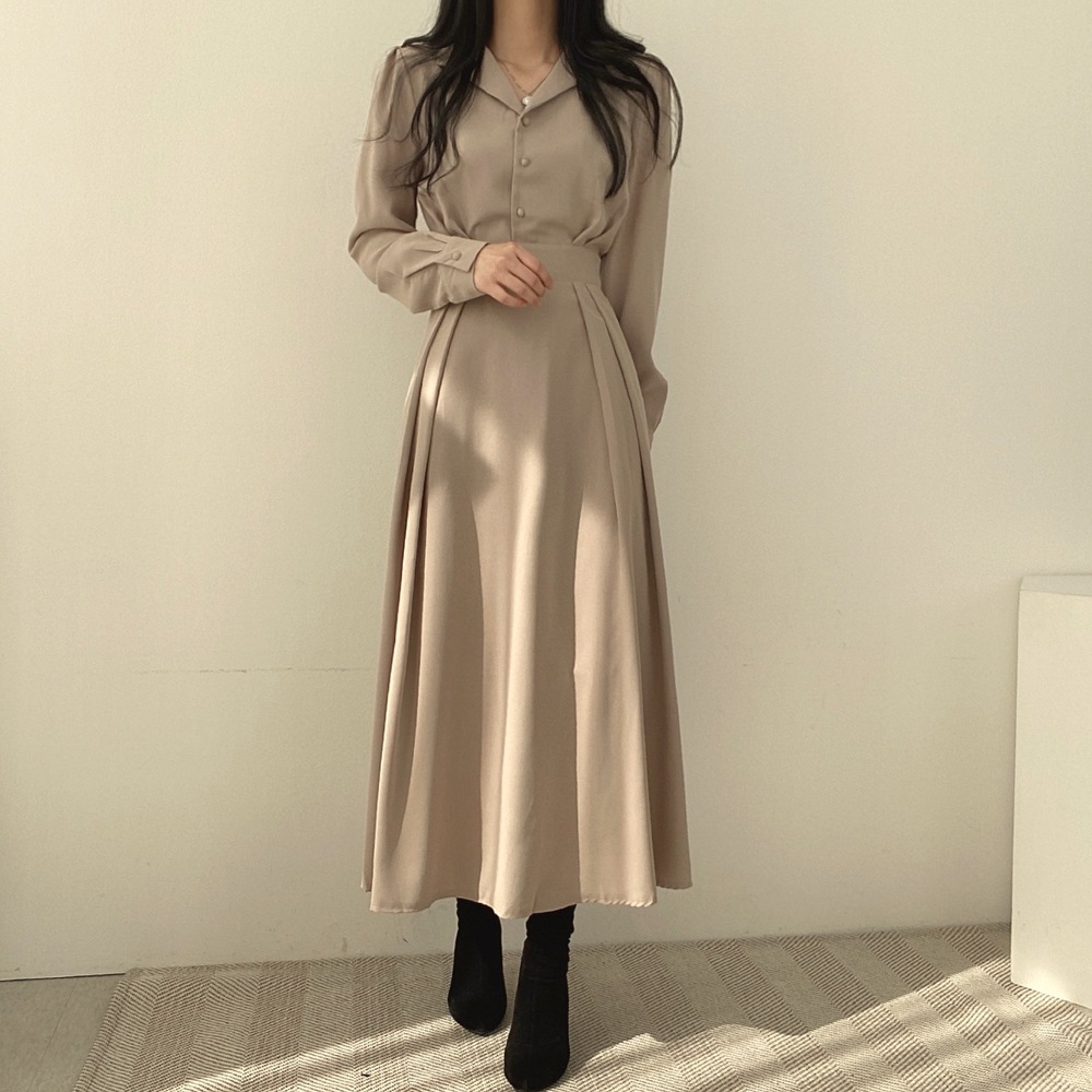 ワンピース フレアワンピース ミモレ ミモレ丈 ロング ロング丈 袖あり