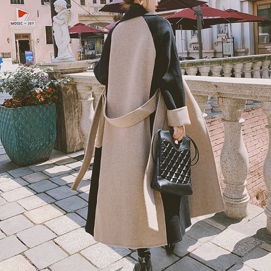 コート アウター ロング モノトーン ステンカラーコート バイカラー