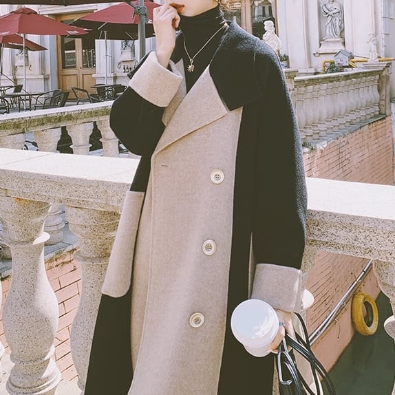 コート アウター ロング モノトーン ステンカラーコート バイカラー