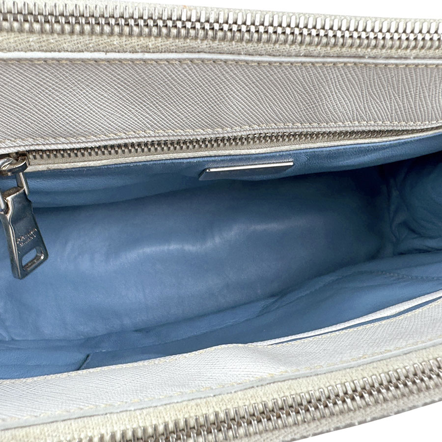 プラダ PRADA ハンドバッグ ショルダーバッグ レザー オフホワイト/ライトブルー シルバー レディース z5405