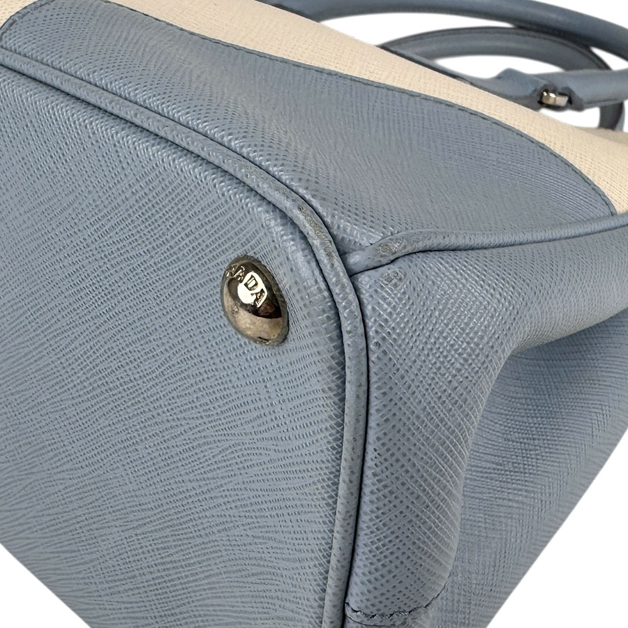 プラダ PRADA ハンドバッグ ショルダーバッグ レザー オフホワイト/ライトブルー シルバー レディース z5405