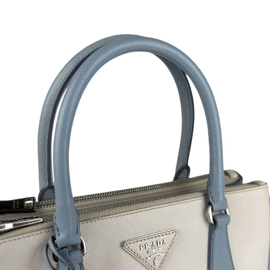 プラダ PRADA ハンドバッグ ショルダーバッグ レザー オフホワイト/ライトブルー シルバー レディース z5405