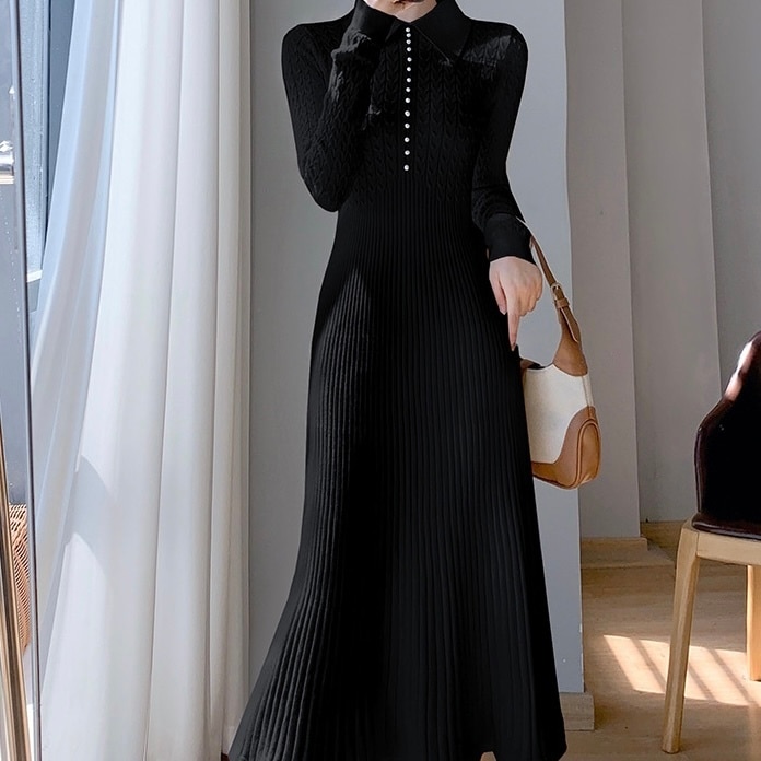 ワンピース 韓国 オルチャン フレアニットワンピース フレア パール付き レトロ ニットワンピース ニットワンピ タイトワンピース デザインワンピース ワンピ ロング ロング丈 ボタン 袖あり 長袖 ワンピース 韓国 オルチャン フレアニットワンピース フレア パール付き レトロ ニットワンピース ニットワンピ タイトワンピース デザインワンピース ワンピ ロング ロング丈 ボタン 袖あり 長袖