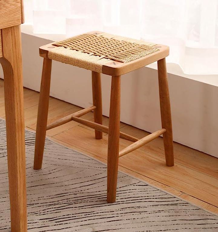 スツール 2脚セット アメリカチェリー 木製 四角 天然木 ラタン 籐 無垢材 チェア 椅子 ウッドスツール いす(ナチュラル, (2脚セット)幅42cmx奥行36cmx高さ45cm)