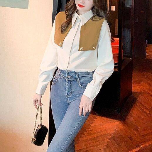 レディース トップス シャツ ブラウス シャツブラウス シフォンシャツ ビックカラー風 ゴールドボタン ポロ襟 襟付き 袖あり 長袖 清楚 大人ガーリー 大人カジュアル 大人フェミニン きれいめ シン