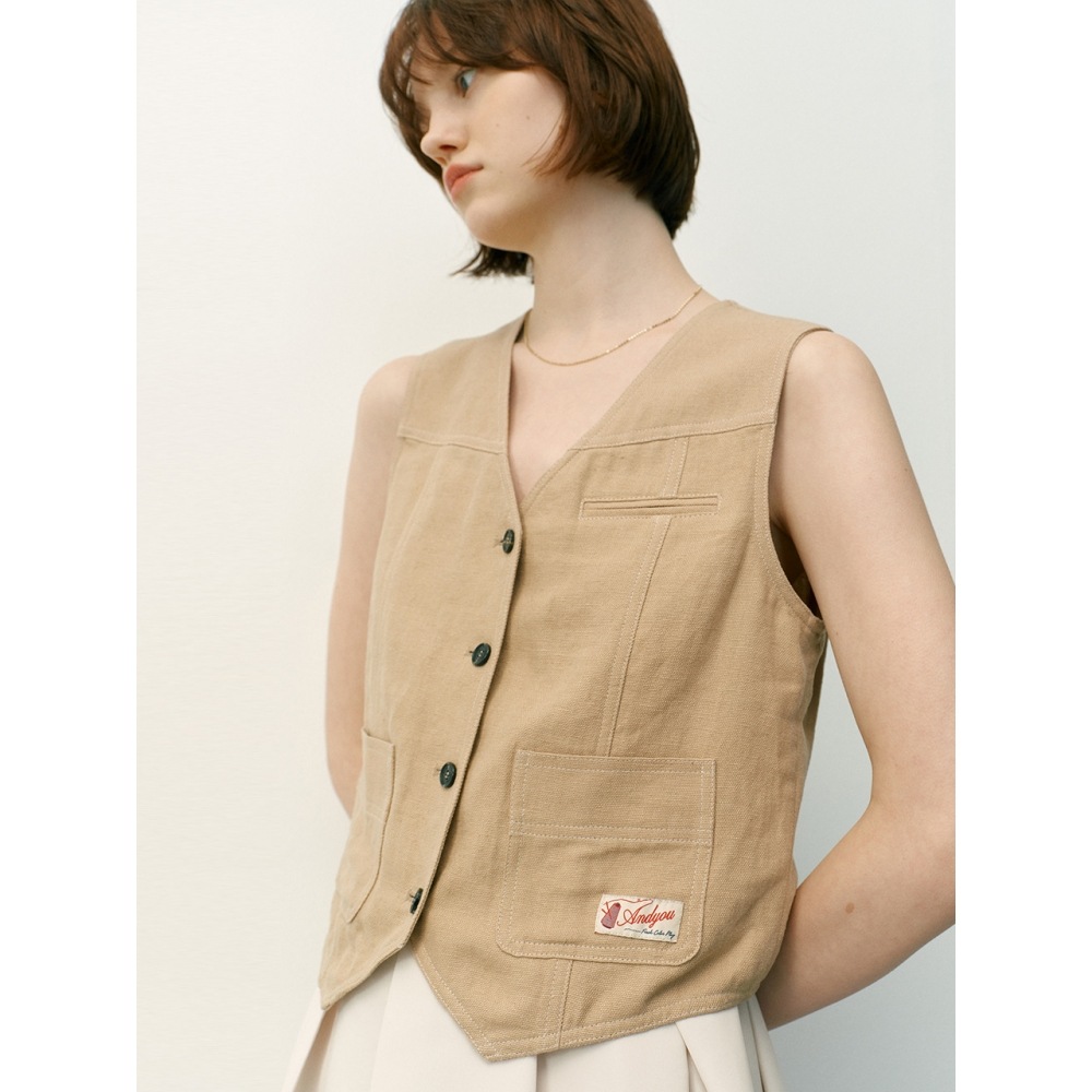 AND OU ケアンズ Vネックベスト (ベージュブラウン)