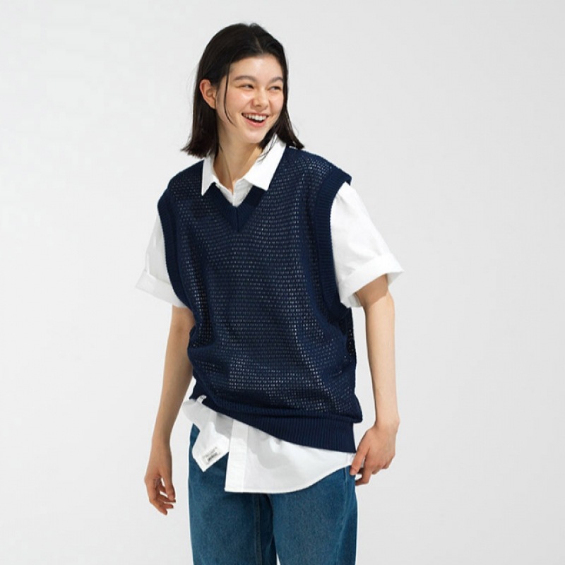 COVERNAT クロシェニットベストネイビー