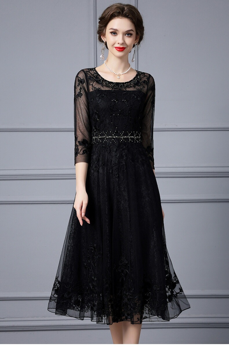 『目玉新商品』エレガント レディースドレス パーティードレス 無地 高級 ２色 フォーマル イブニングドレス 結婚式 お呼ばれ 披露宴 発表会 着痩せ aライン ファスナー チュールスカート ミモレ丈