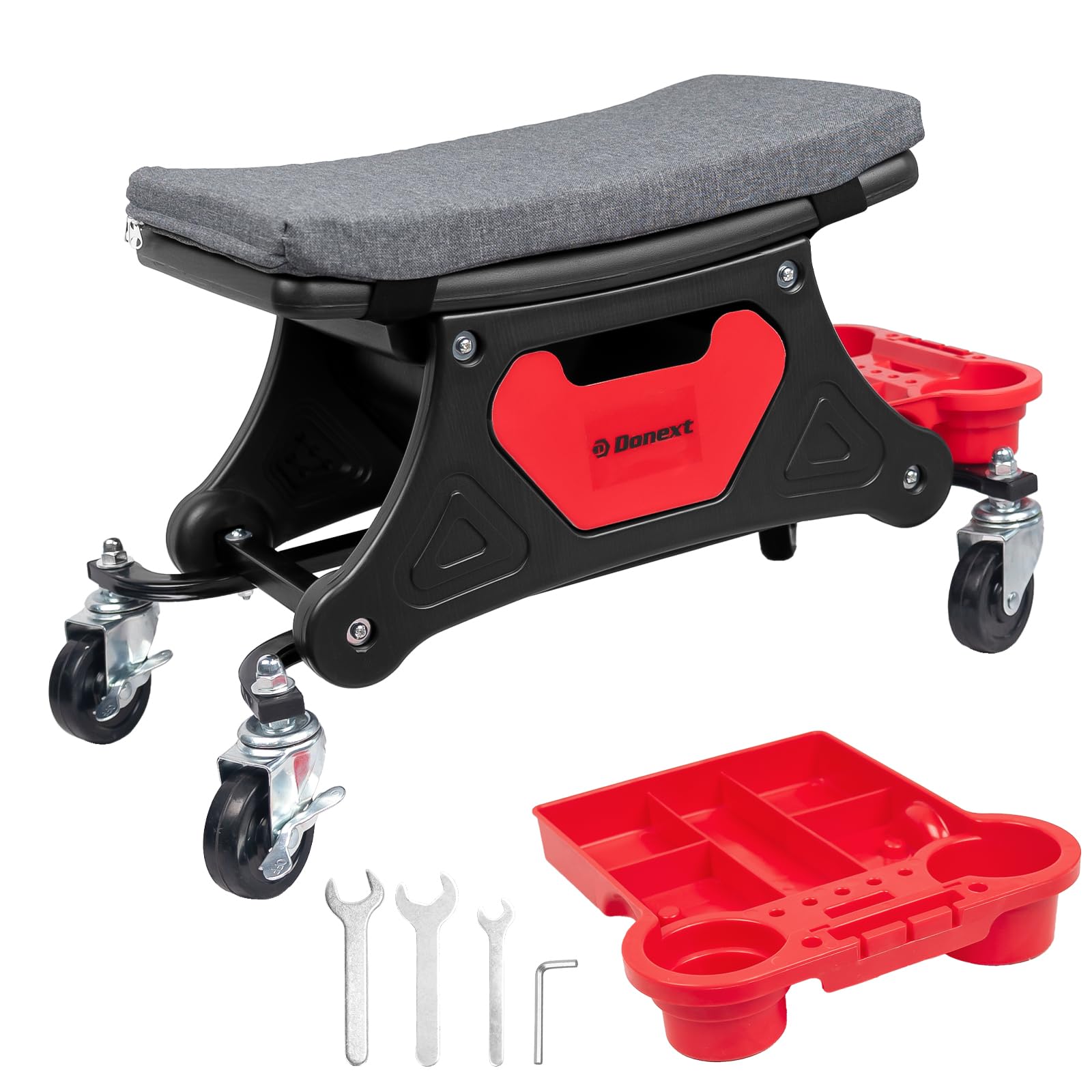 メカニックシート ローラーシート 作業椅子 耐荷重150kg トレイ付き マット付き ブレーキ付きキャスター 360回転 ワーキングチェア ツールチェア 洗車椅子 工具カート 工具入れ 収納