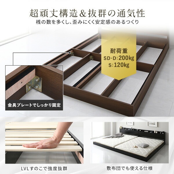 ベッド 低床 連結 ロータイプ すのこ 木製 LED照明付き 宮付き 棚付き コンセント付き シンプル モダン ブラウン ワイドキング200(S+S) ボンネルコイルマットレス付き ベッド 低床 連結 ロータイプ すのこ 木製 LED照明付き 宮付き 棚付き コンセント付き シンプル モダン ブラウン ワイドキング200(S+S) ボンネルコイルマットレス付き