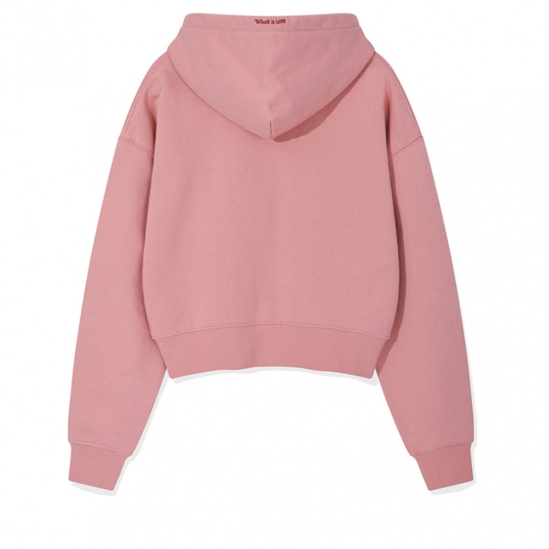 Whatitisnt レディースフローリーワッフェンクロップパーカーピンク Whatitisnt レディースフローリーワッフェンクロップパーカーピンク