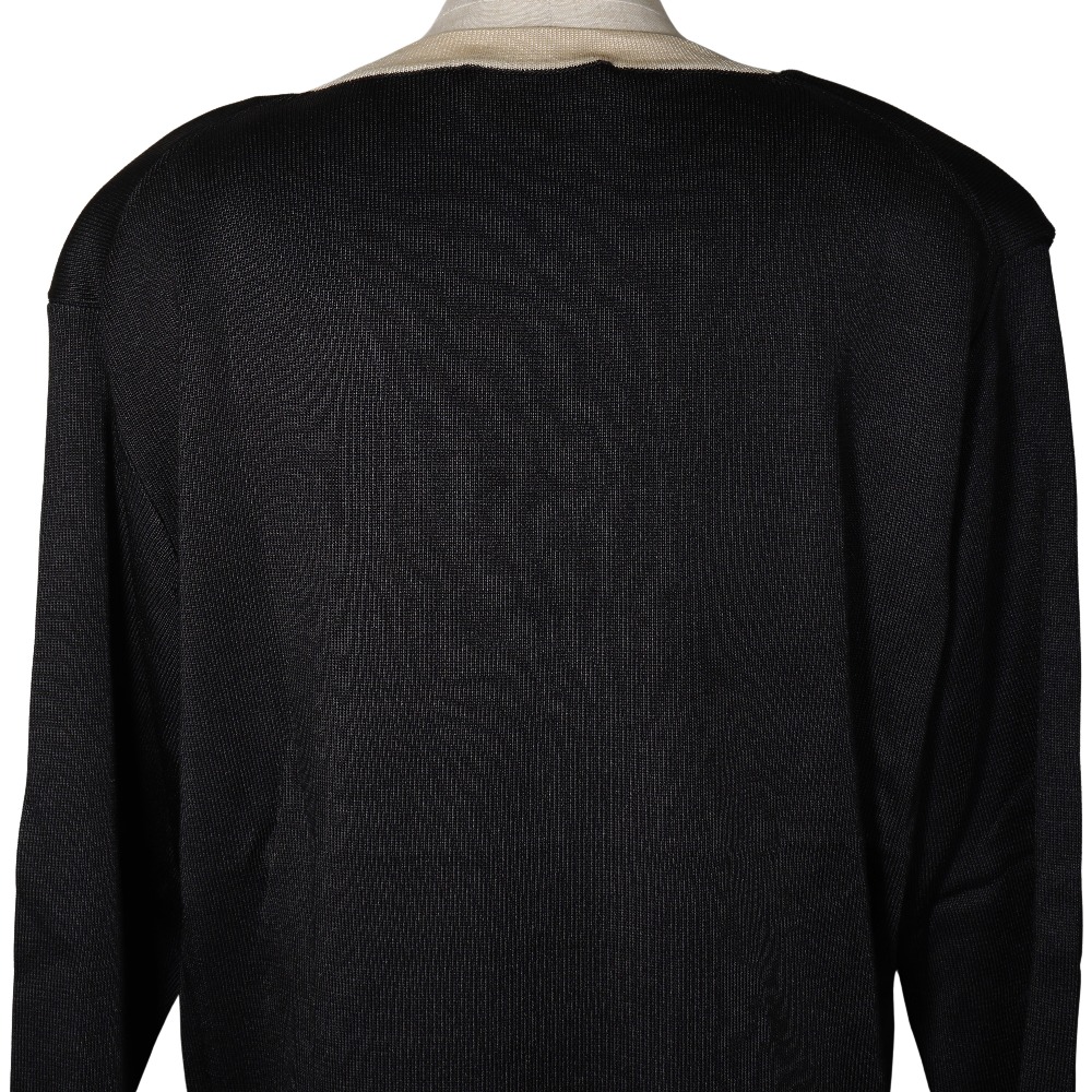 Salvatore Ferragamo サルヴァトーレフェラガモ Vネック パイピング カーディガン シルク 黒 白 レディース 中古品 A-ランク